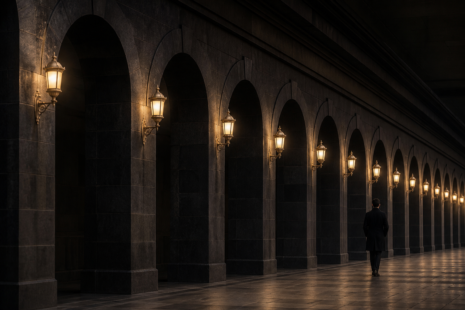 Repeated illuminated arches representing a consistent habit triggered by a stable cue.