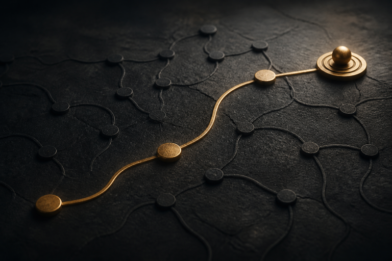 One focused gold route advancing beyond several faint competing priorities.